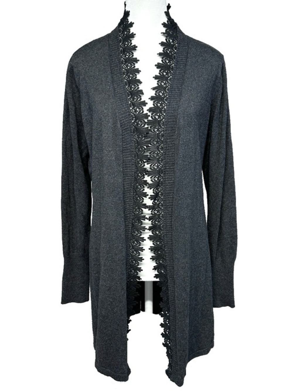 Soft Surroundings Cotton Cashmere Lace Trim Duster Cardigan Gray Victorian Med